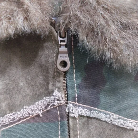 💋BOHO CHIC💋 Stunning Y2K VTG Camo Distressed Genuine Leather Vest - Picture 12 of 16